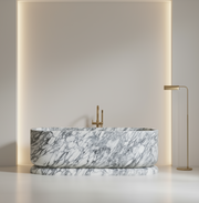 Arabescato marble freestanding bath carved from natural white marble with bold grey veining
