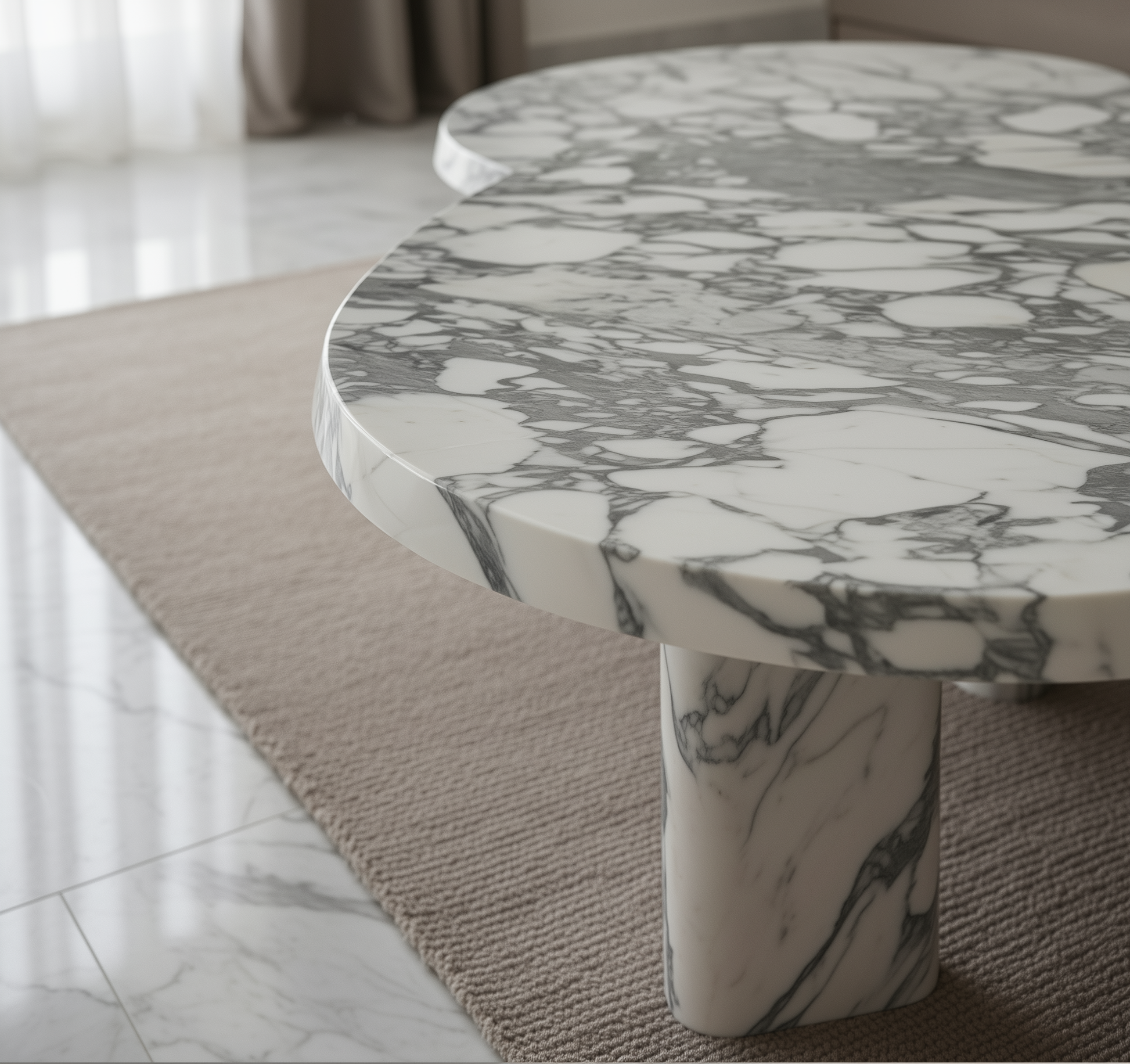 Marble-patterned round table in a living room setting