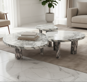 Arabescato marble coffee table set with three nesting tables in white marble