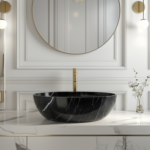 Brasilia Black Marble Oval Basin
