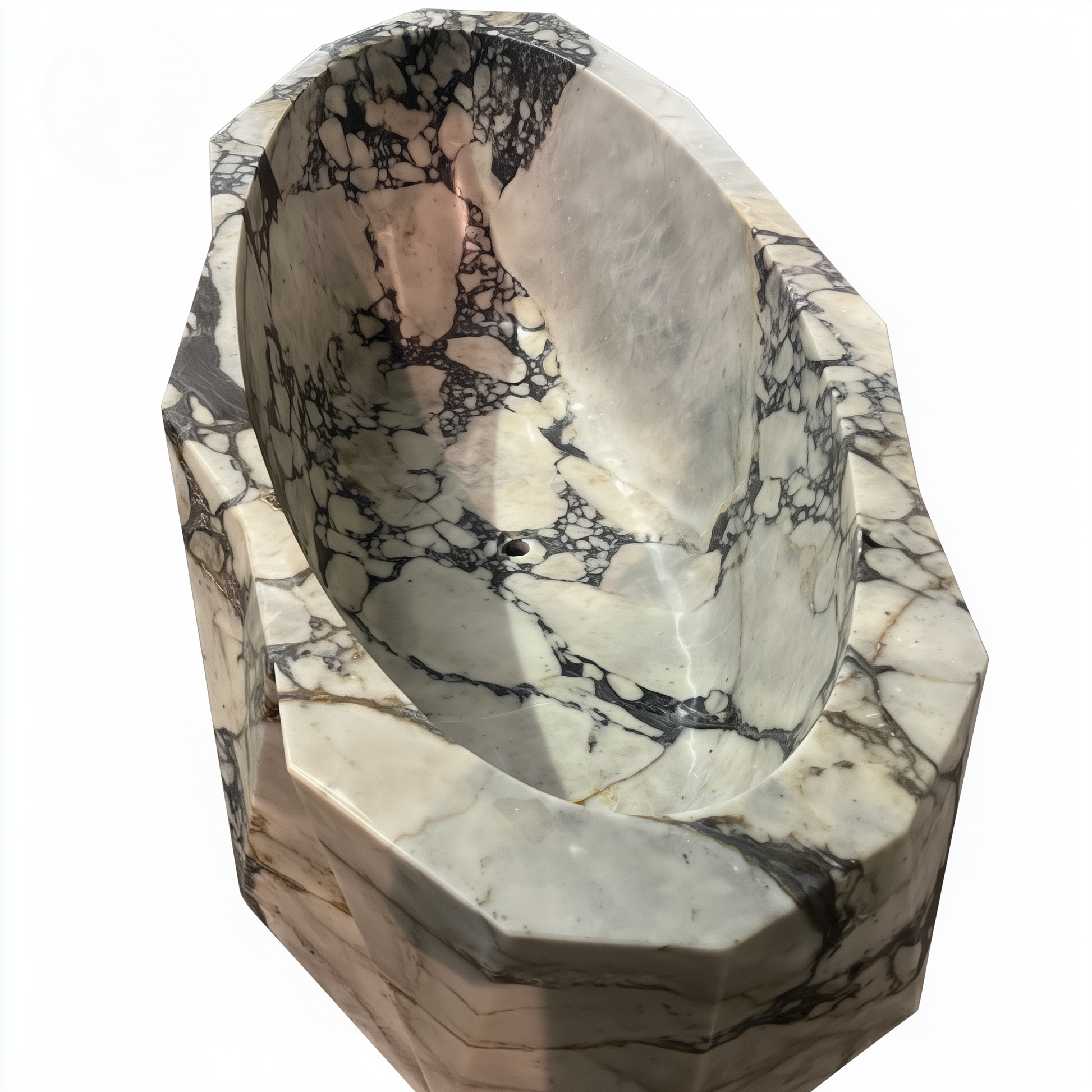 Marble-patterned stone bowl on a white background