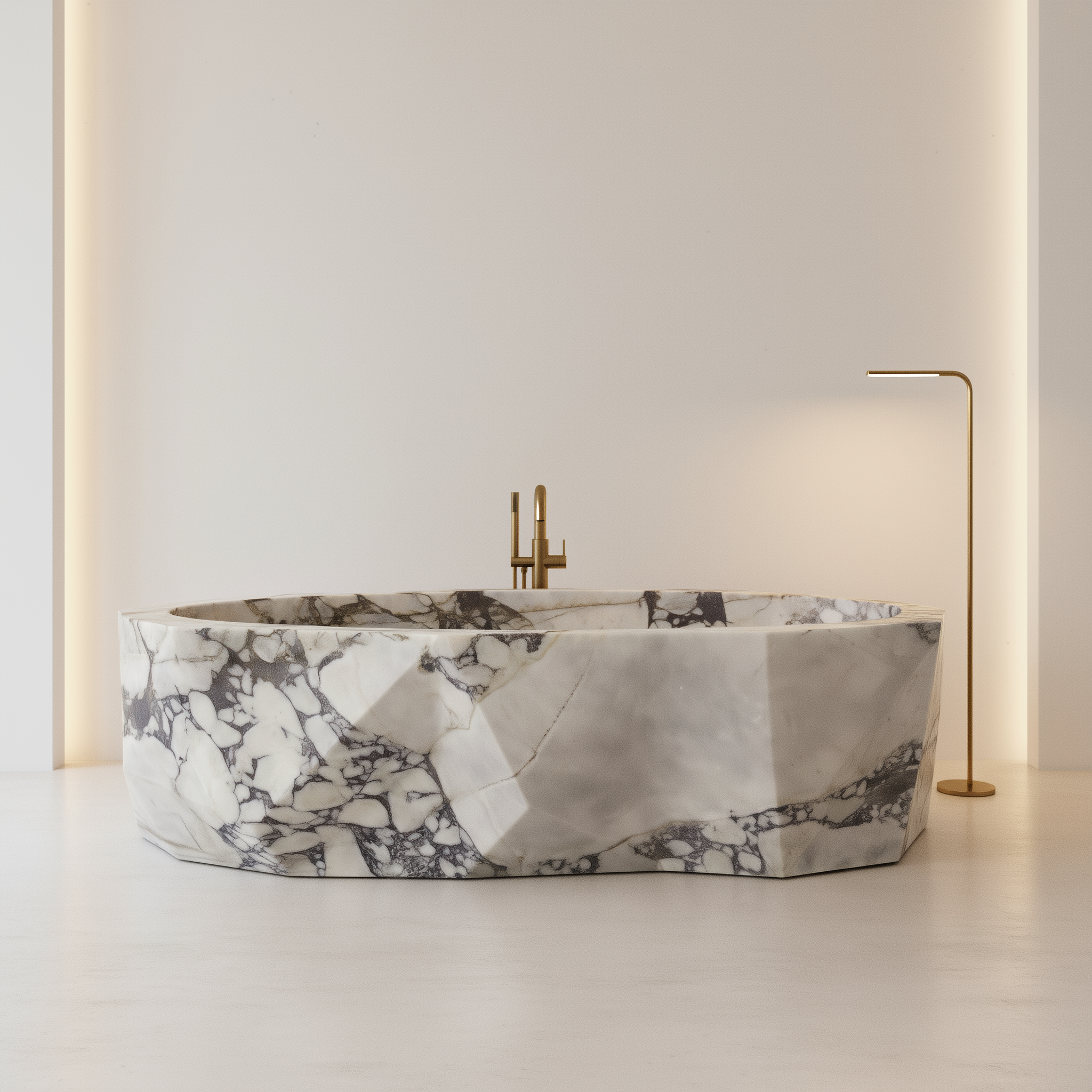 Calacatta Viola marble freestanding bath carved from natural white marble with burgundy veining