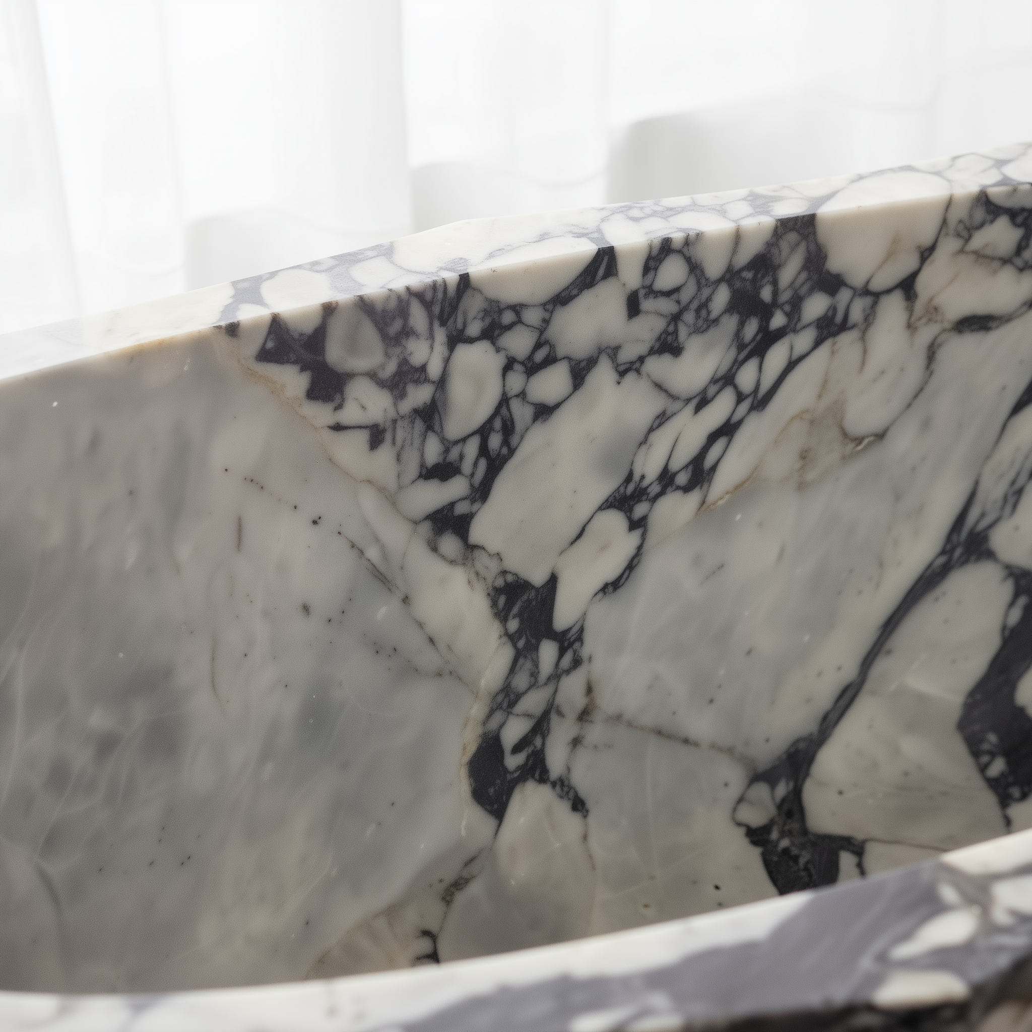 Close-up of a marble surface with black and white patterns