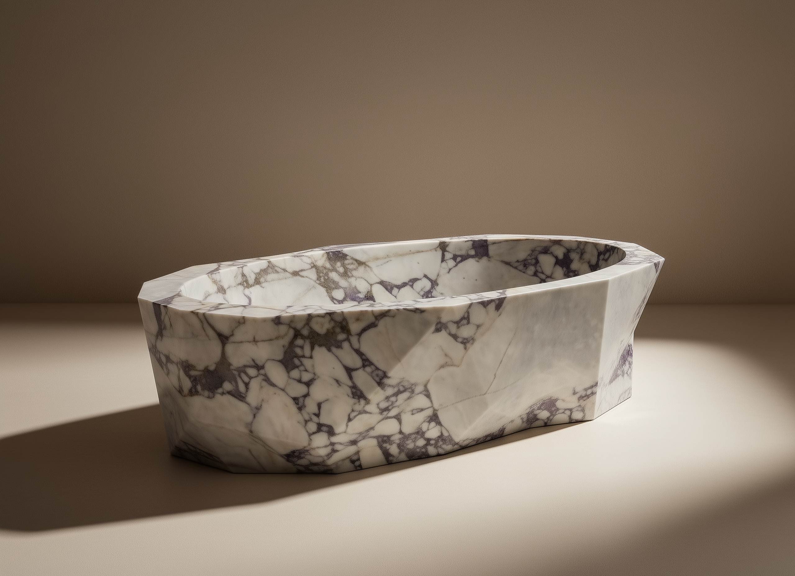 Marble-patterned bathtub on a beige background