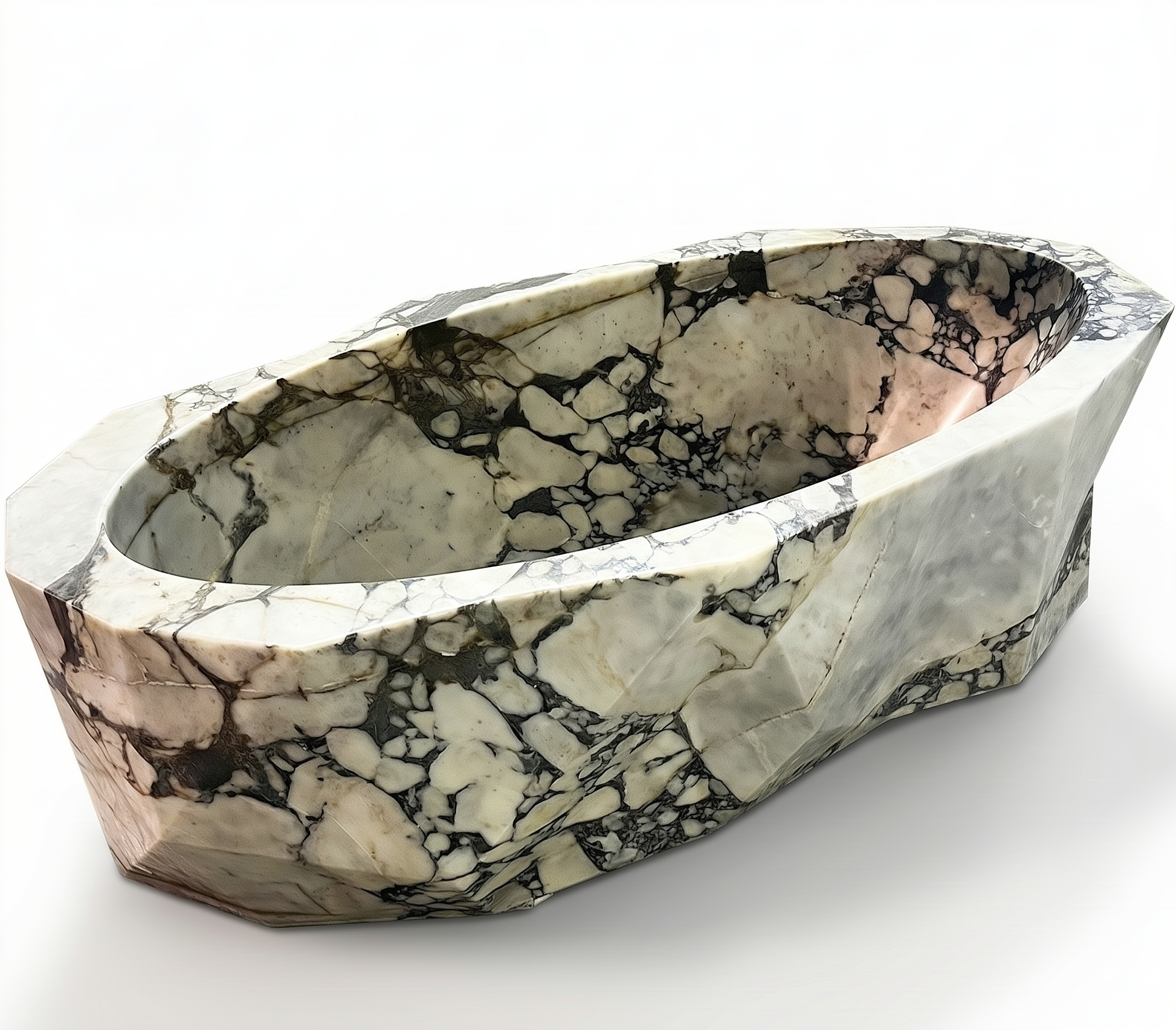 Marble-patterned stone bowl on a white background