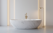 Carrara White marble freestanding bath carved from natural white marble with grey veining