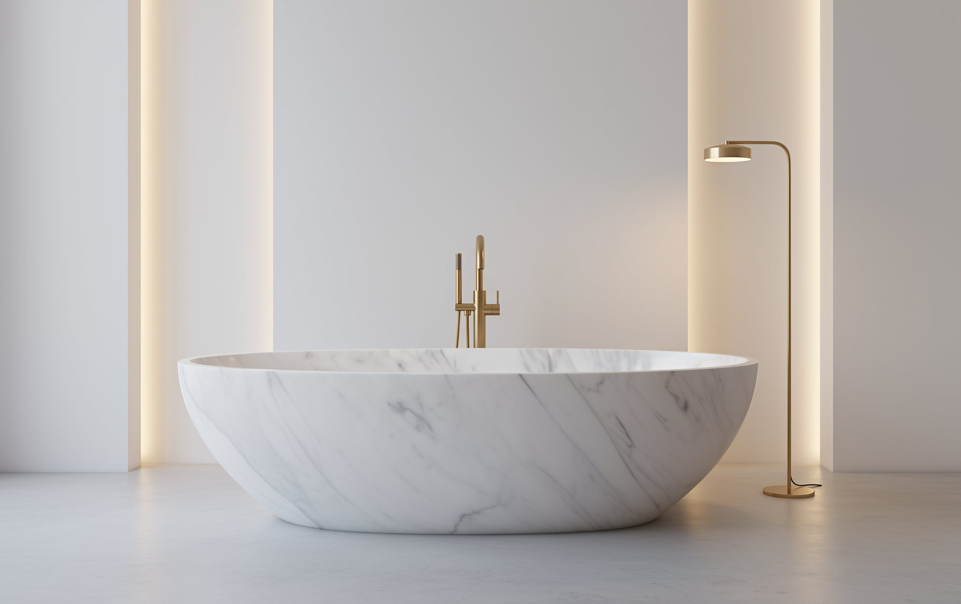 Carrara White marble freestanding bath carved from natural white marble with grey veining