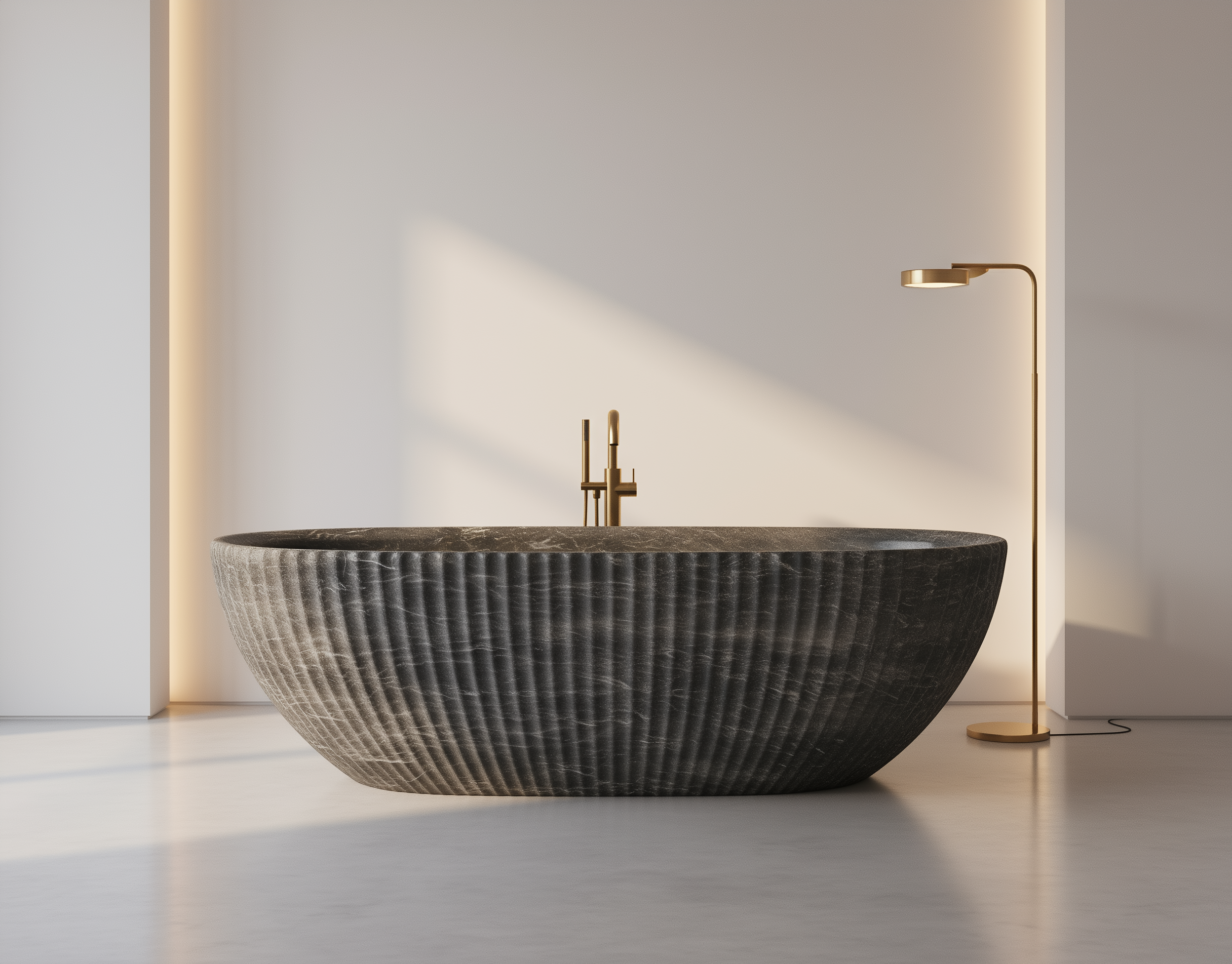 Cippus Black marble freestanding bath carved from natural black marble