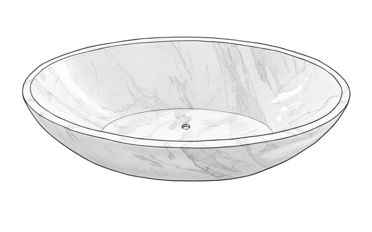Carrara White Marble Bathtub Sketch