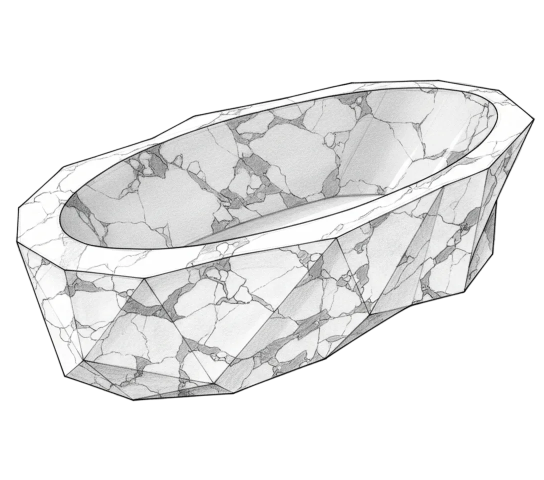 Marble-patterned basin on a white background