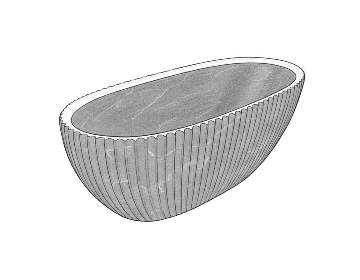 Marble-patterned sketch of oval bathtub