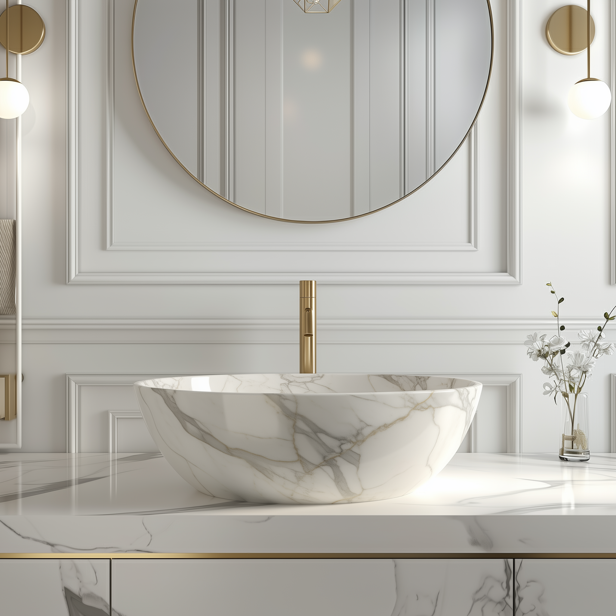 Glacier White Marble Oval Basin