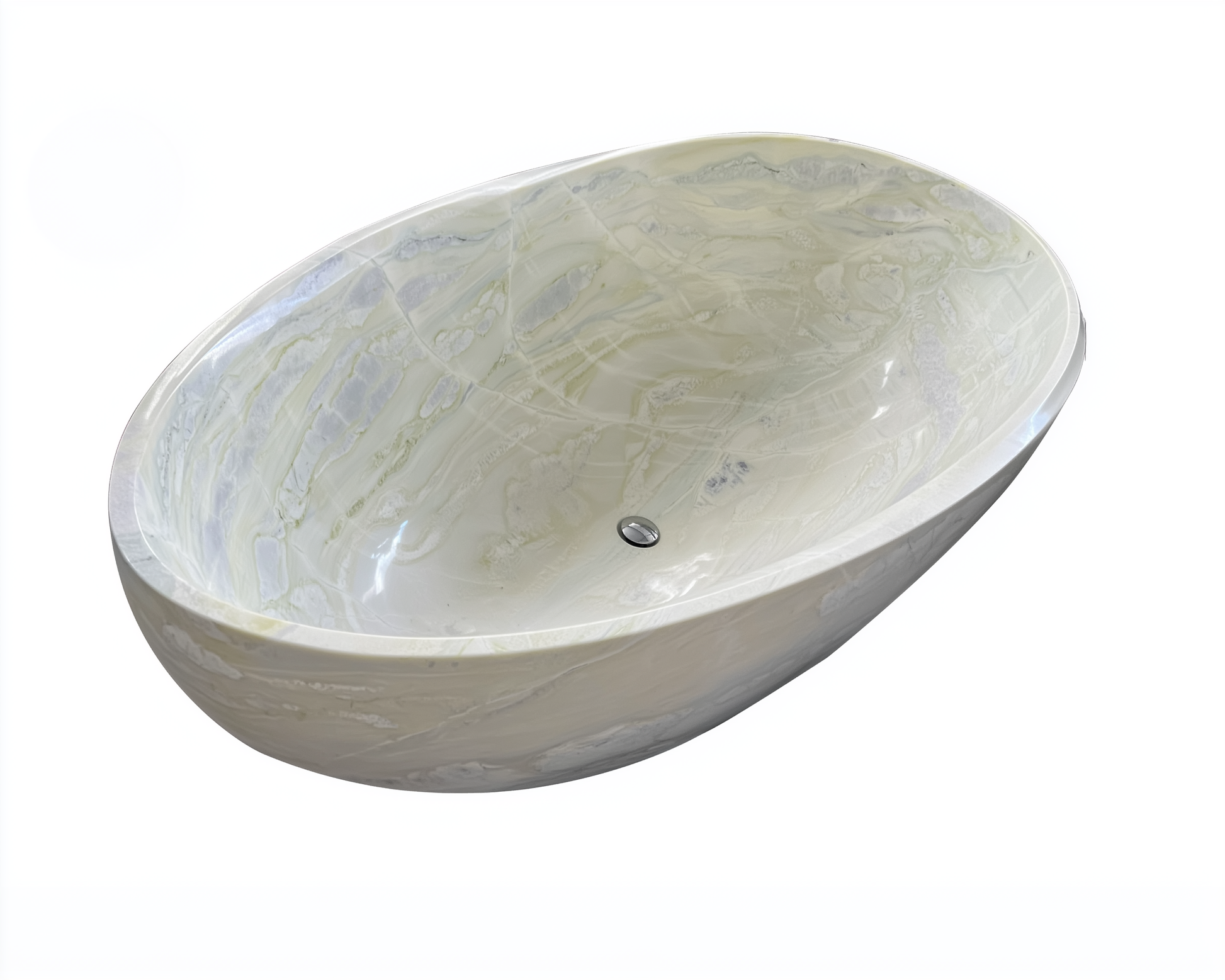 Marble-patterned oval sink on a white background