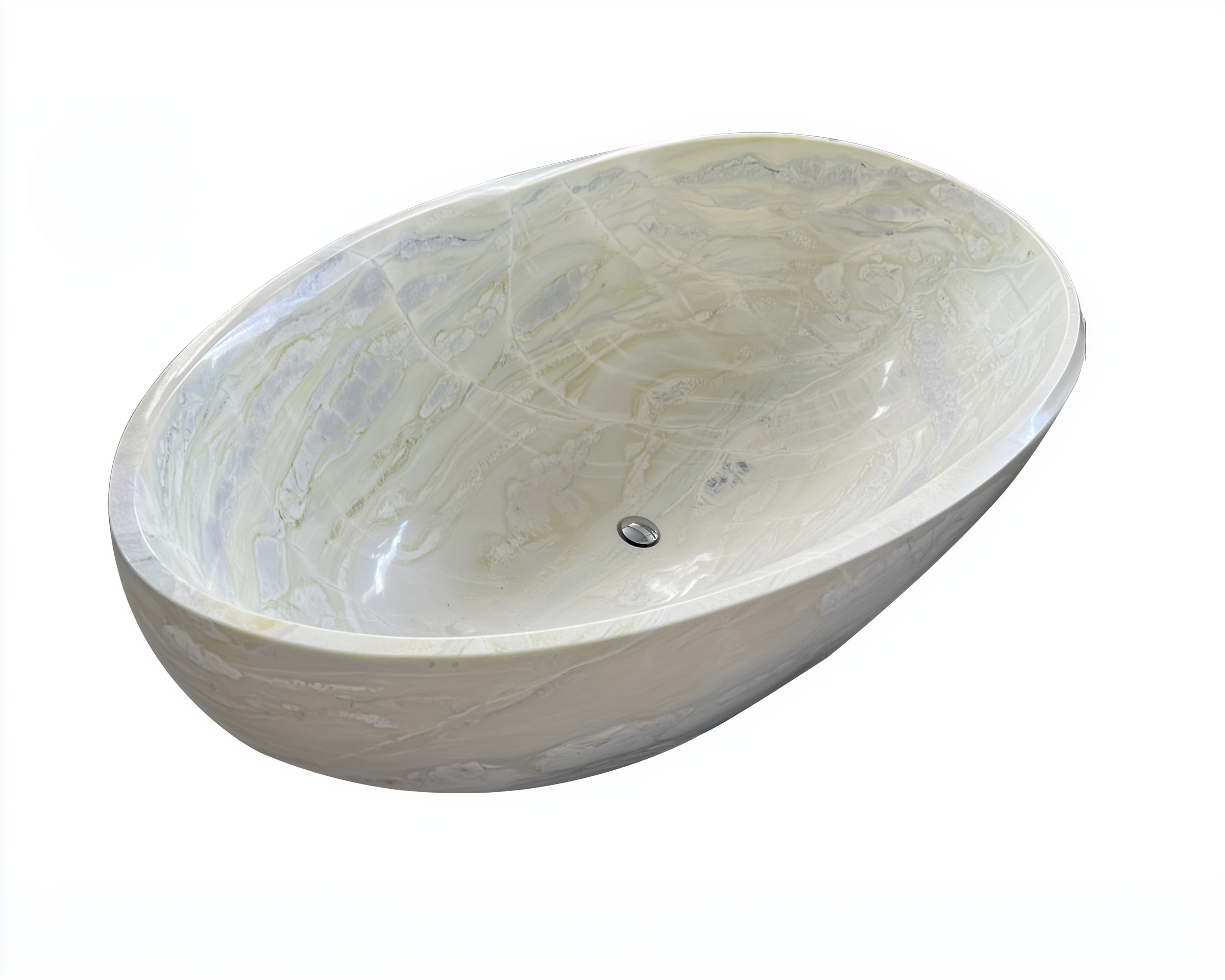 Marble-patterned oval sink on a white background