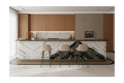 Ice Green marble kitchen island with fluted curved design and seating area