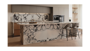 Calacatta Viola marble kitchen island with bold violet veining in modern kitchen