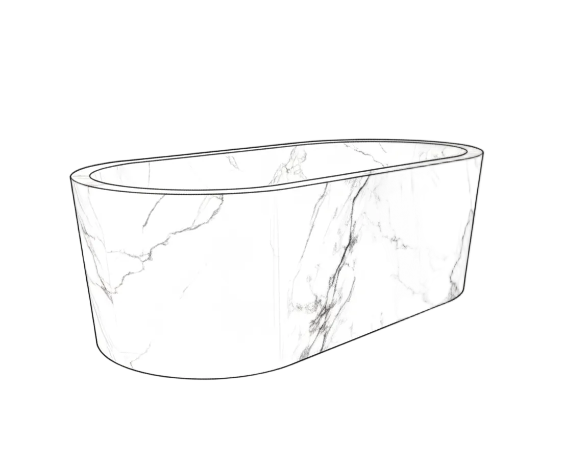 Marble-patterned bathtub on a white background
