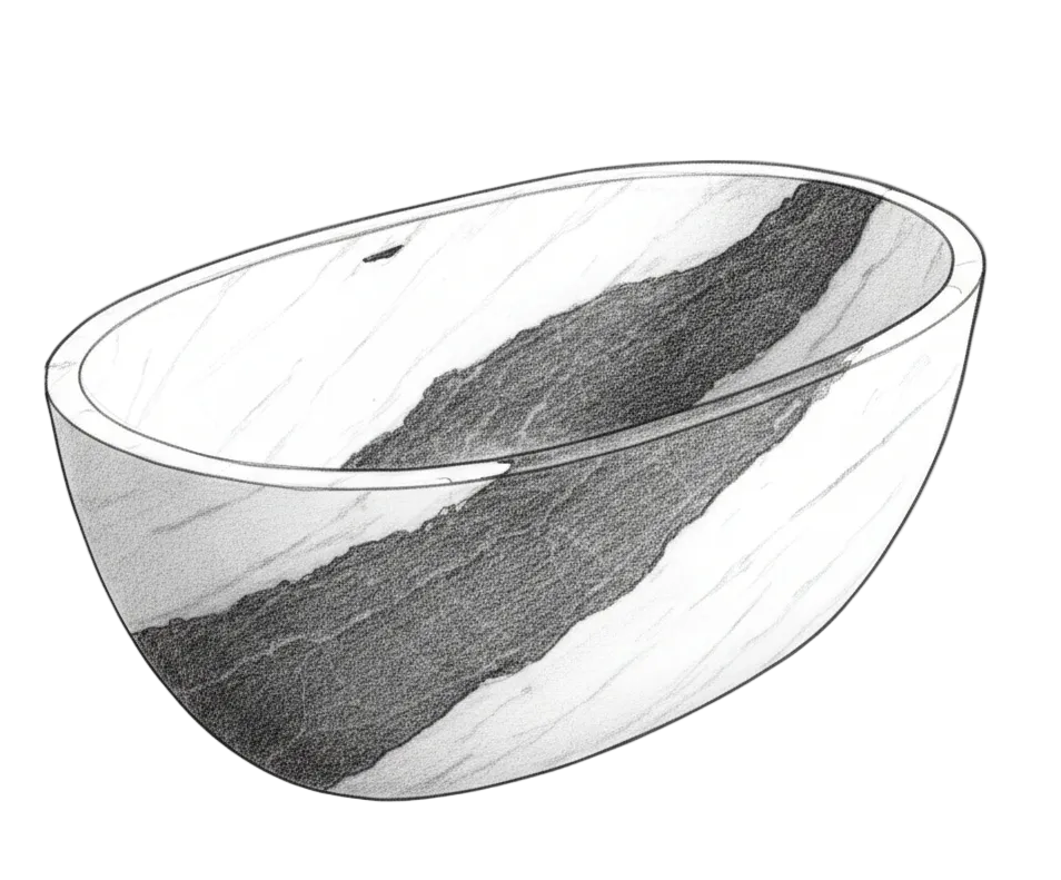 Panda White Marble Bathtub Sketch