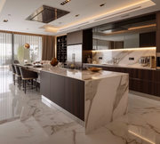 Calacatta Aura Premium Marble Kitchen – Dark Walnut Edition