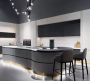 Dual-Tone Wave Kitchen – Contemporary Curved Luxury Design