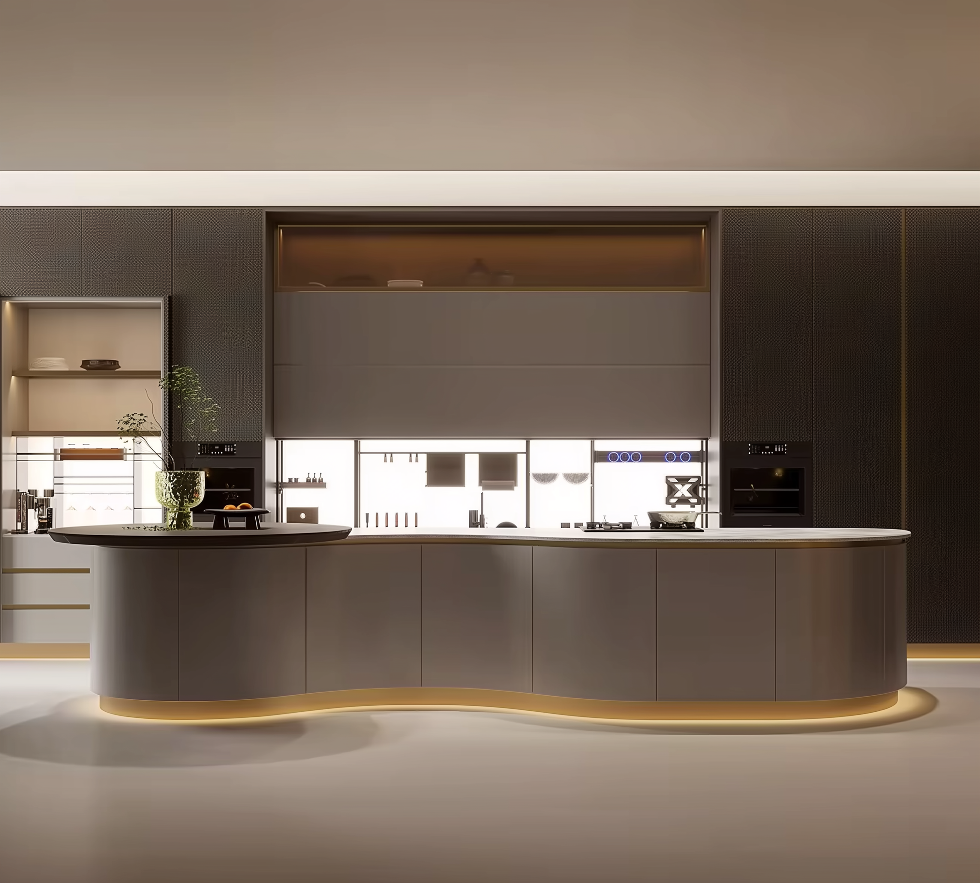 Sculpted Bronze Curve Kitchen – Italian Modern Luxury Design