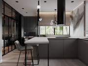 Modern kitchen with black and white design elements