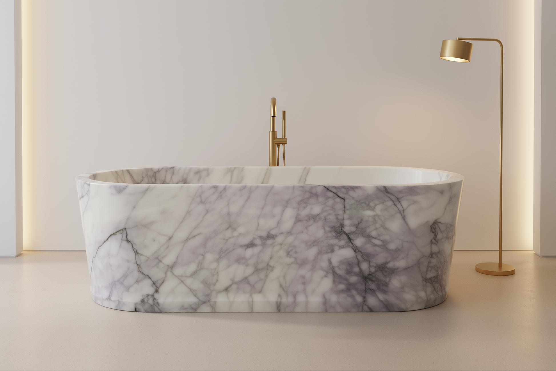 Milas Lilac Violet marble freestanding bath carved from natural lilac marble