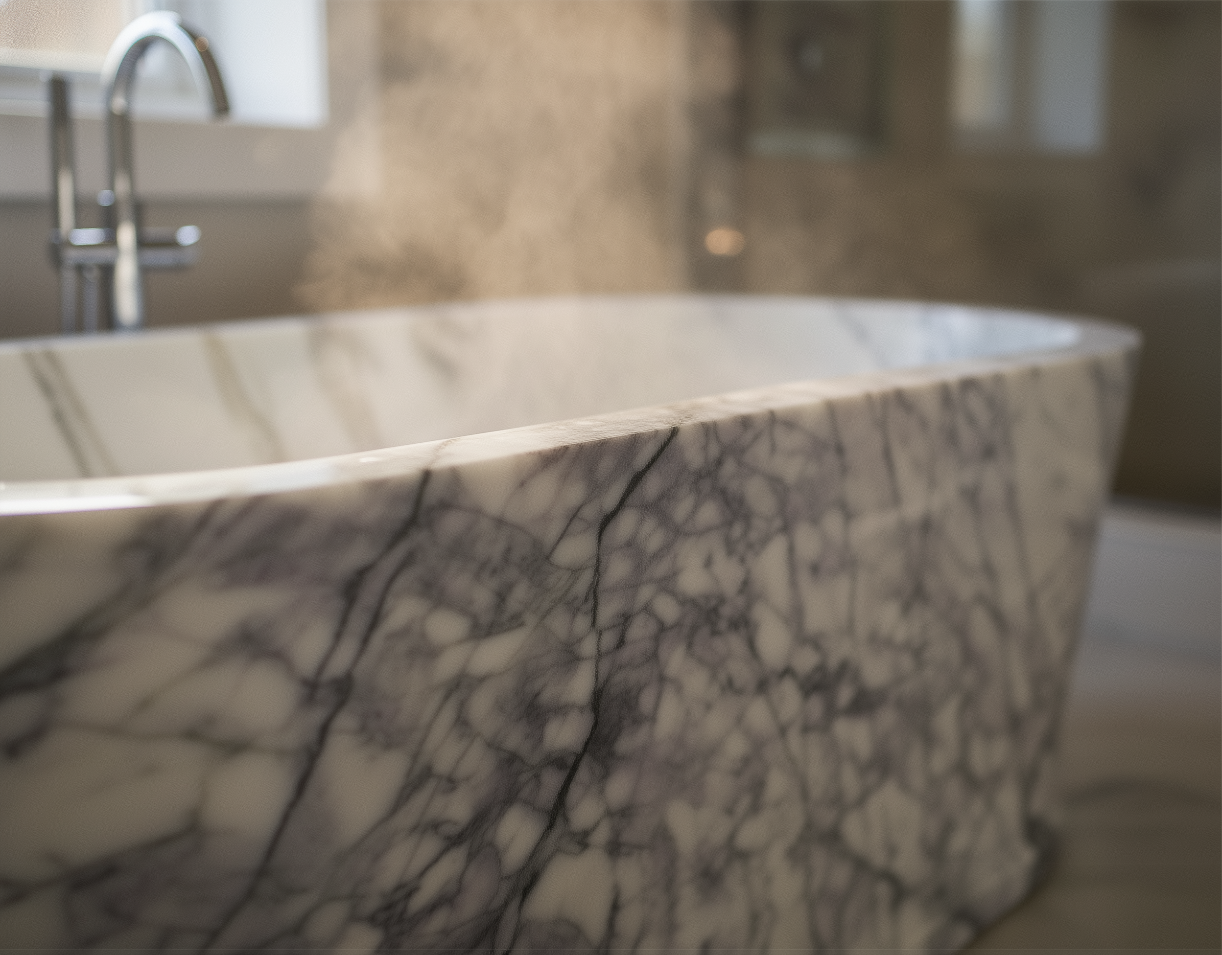 Marble-patterned bathtub in a bathroom setting