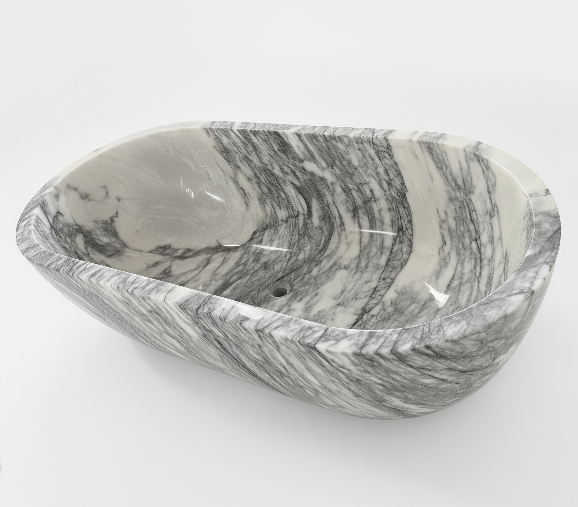 Marble-patterned stone bowl on a white background