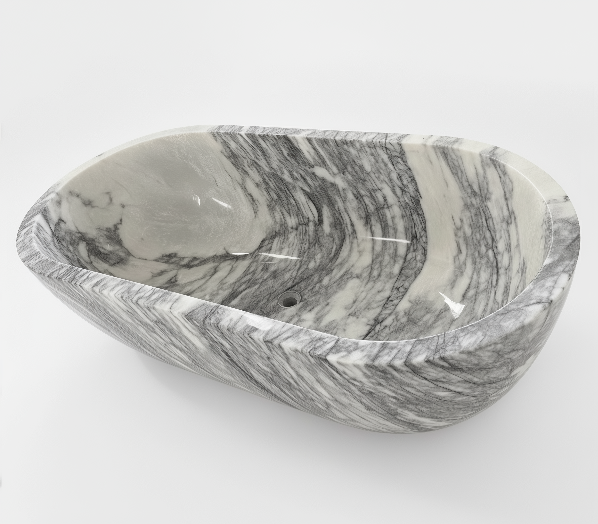 Marble-patterned stone bowl on a white background