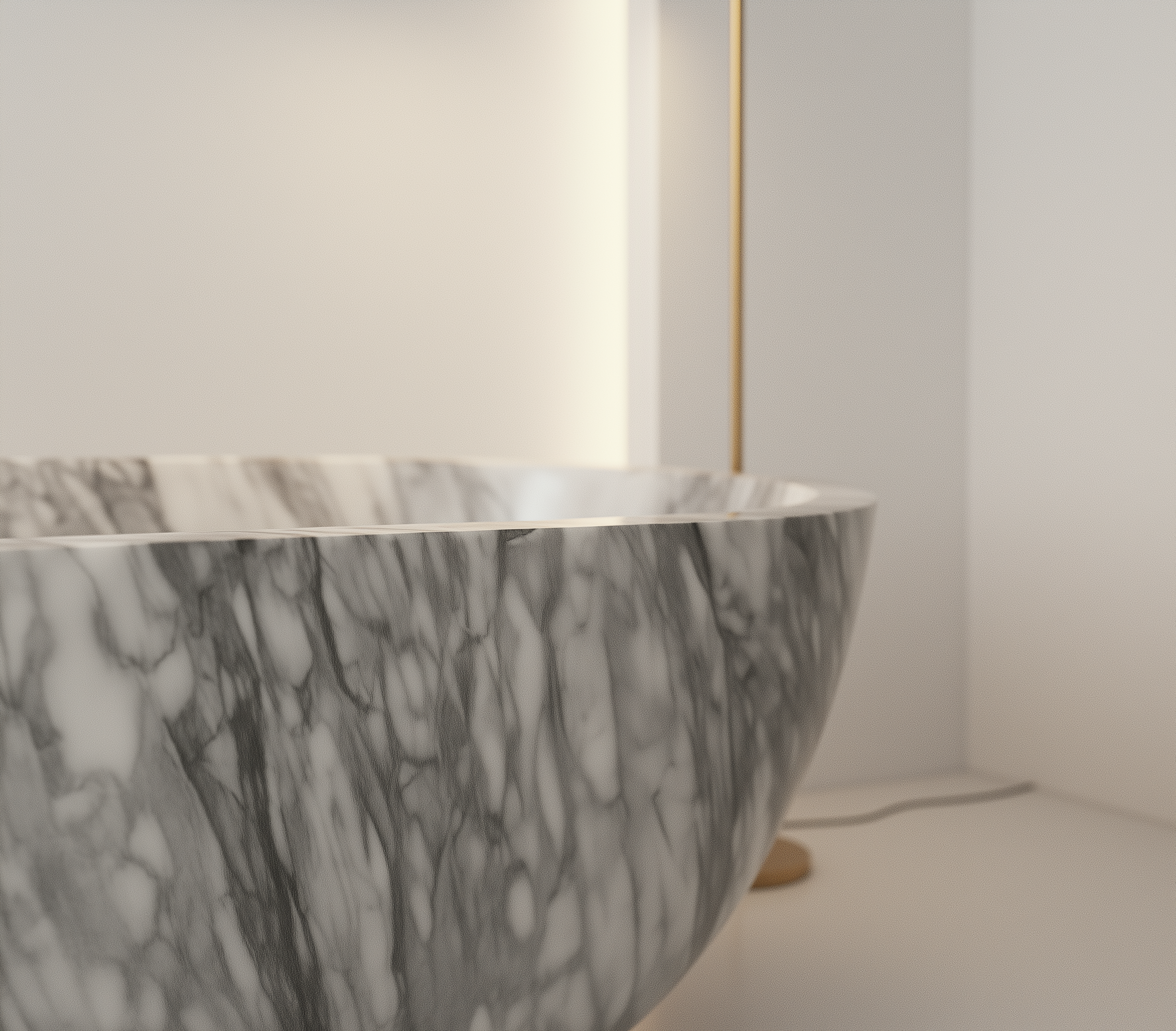 Marble-patterned bathtub in a minimalistic bathroom setting