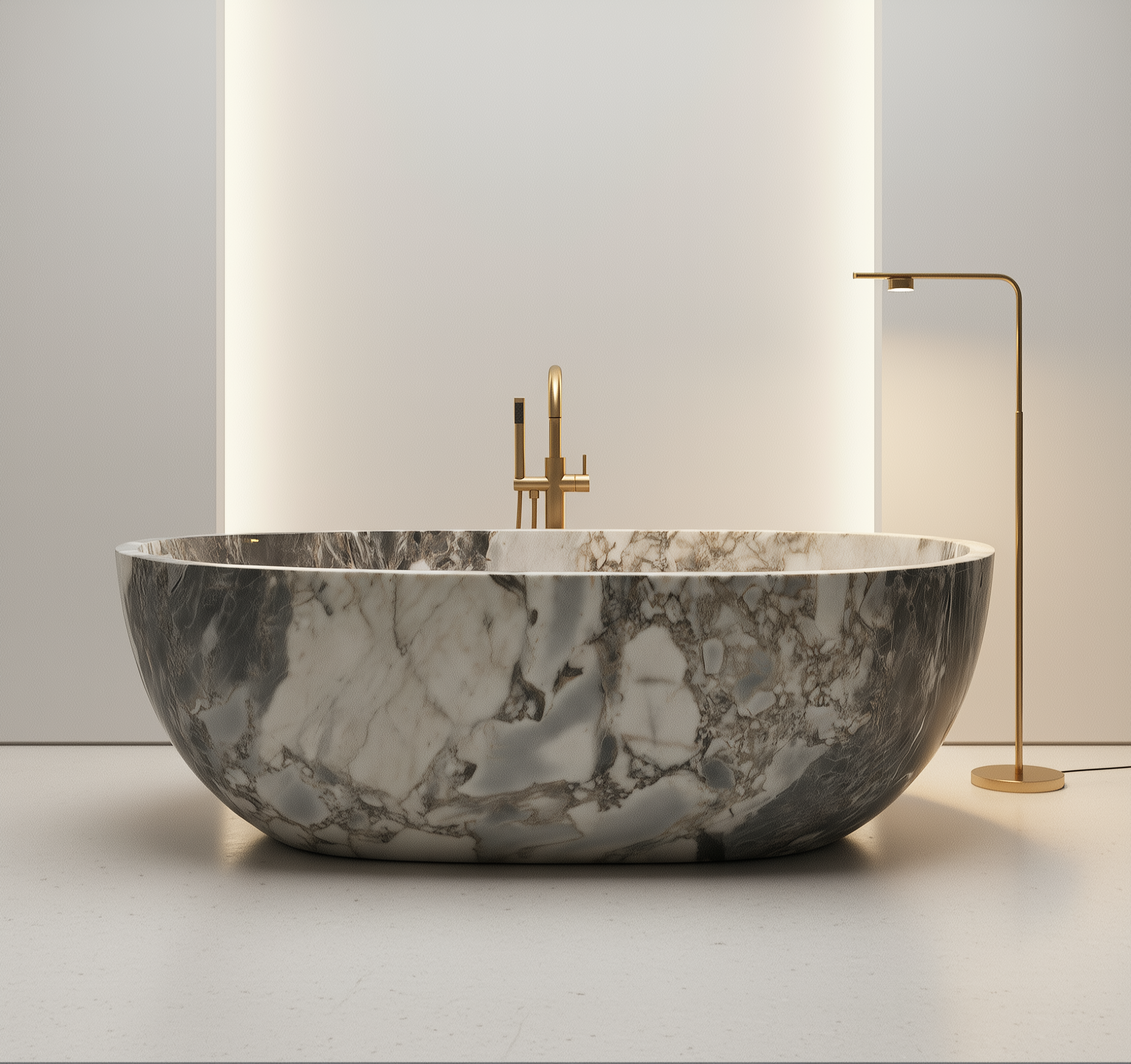 Modellato grey marble freestanding bath carved from natural grey marble
