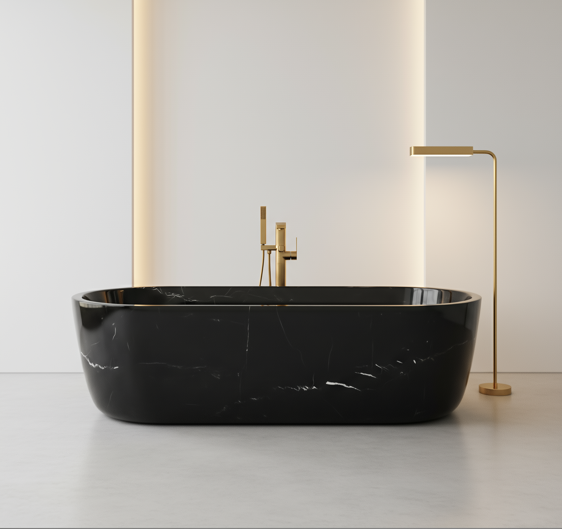 Nero Marquina black marble freestanding bath carved from natural black marble with white veining