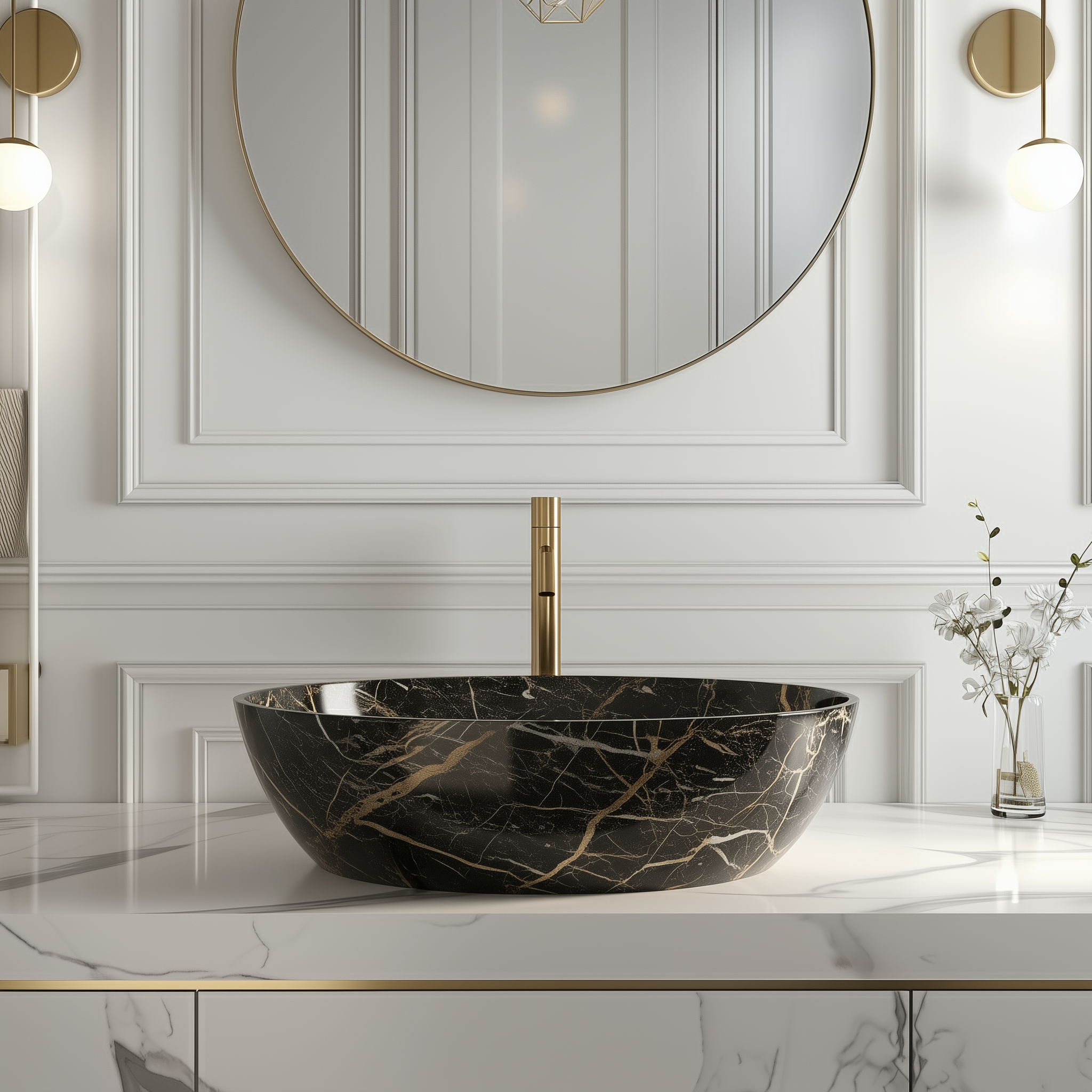 Obsidian Gold Marble Oval Basin