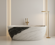 Panda White marble freestanding bath carved from natural white marble with bold black veining