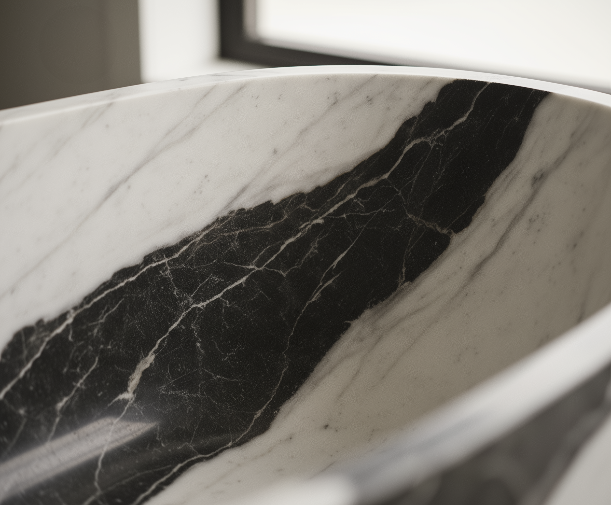 Close-up of a marble surface with black and white patterns