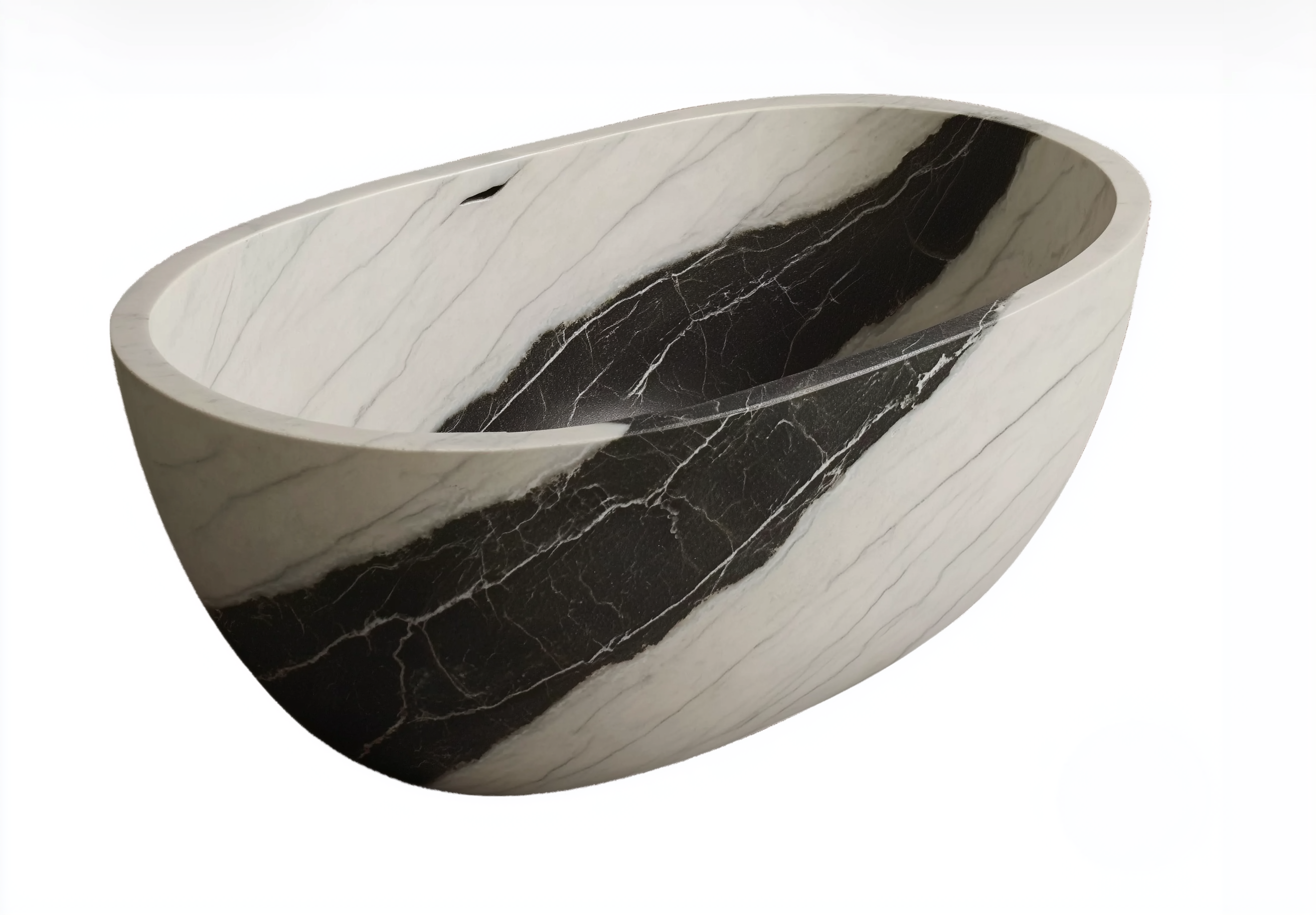 Marble-patterned oval basin on a white background
