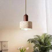 Travertine wabi pendant light natural stone cylindrical hanging light with warm ambient glow
