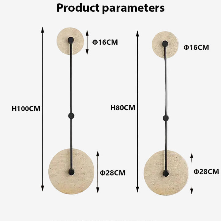 Measurement chart of wall-mounted light fixtures with dimensions labeled.