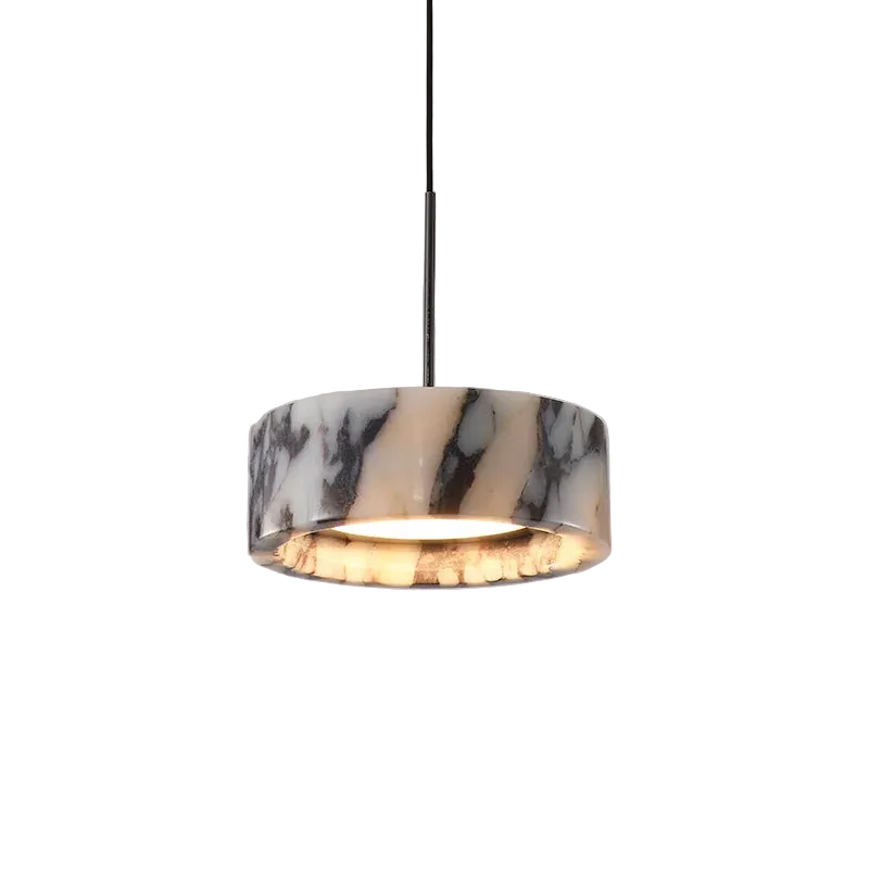 Marble-patterned pendant light on a gray background