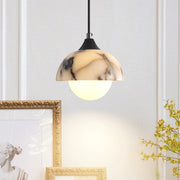 Linea marble minimal pendant light natural stone dome pendant with glowing globe bulb