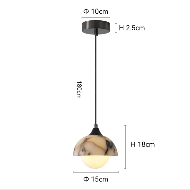Pendant light with measurements on a white background