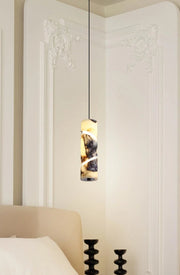 Siena marble column pendant light natural stone cylindrical hanging light with warm ambient glow