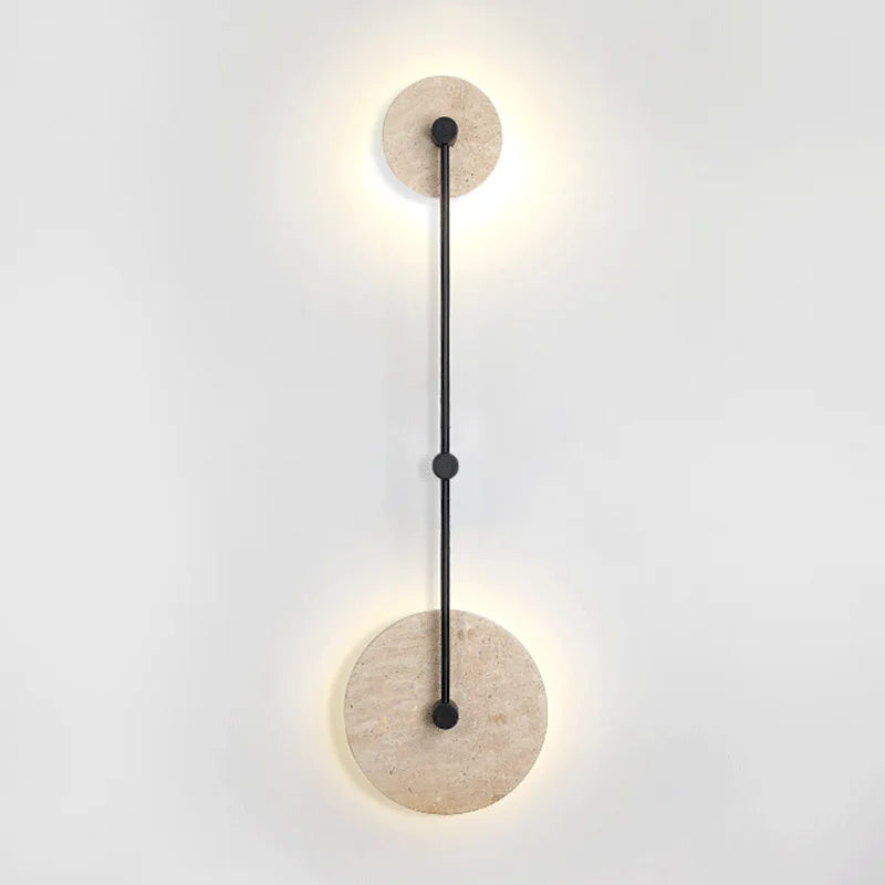 Modern wall lamp with round beige shades and black cable on a white background
