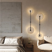 Vetro marble double wall light natural travertine disc wall sconce with soft halo illumination
