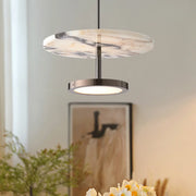 Luna marble pendant light floating natural stone disc pendant with warm LED illumination