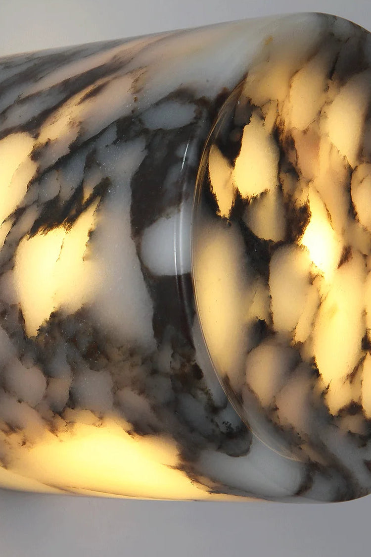 Marble-patterned light fixture with warm glow