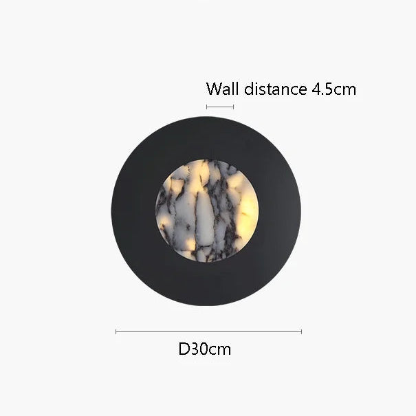 Product parameters of a decorative item with marble and stainless steel finish on a white background.