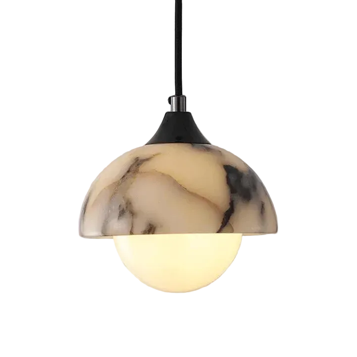 Marble-patterned pendant light on a gray background