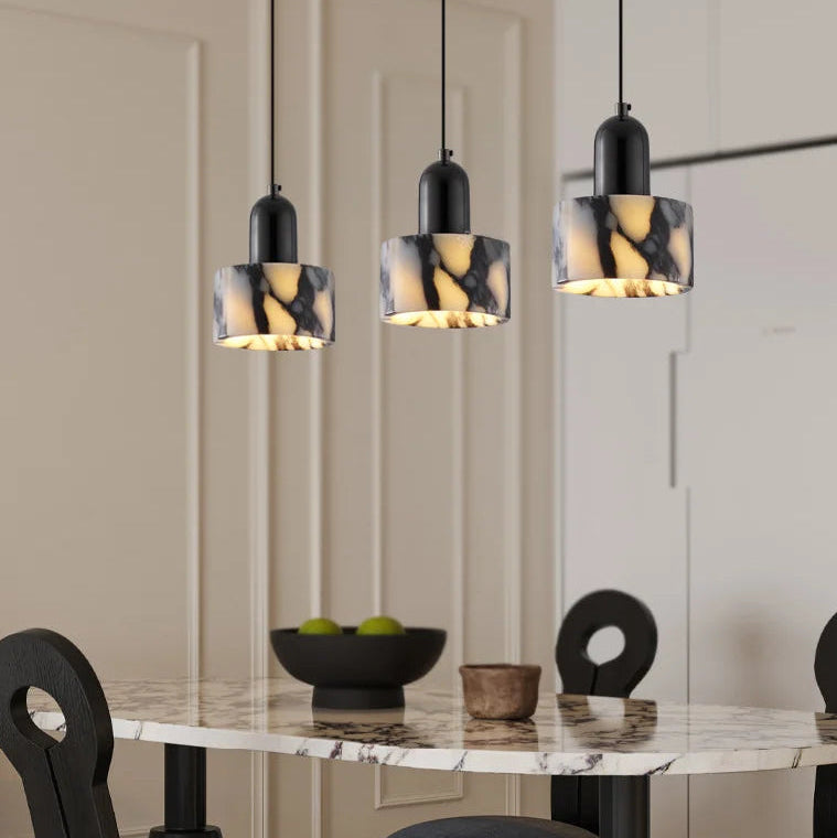 Atelier marble disc pendant light natural stone hanging light with warm ambient glow